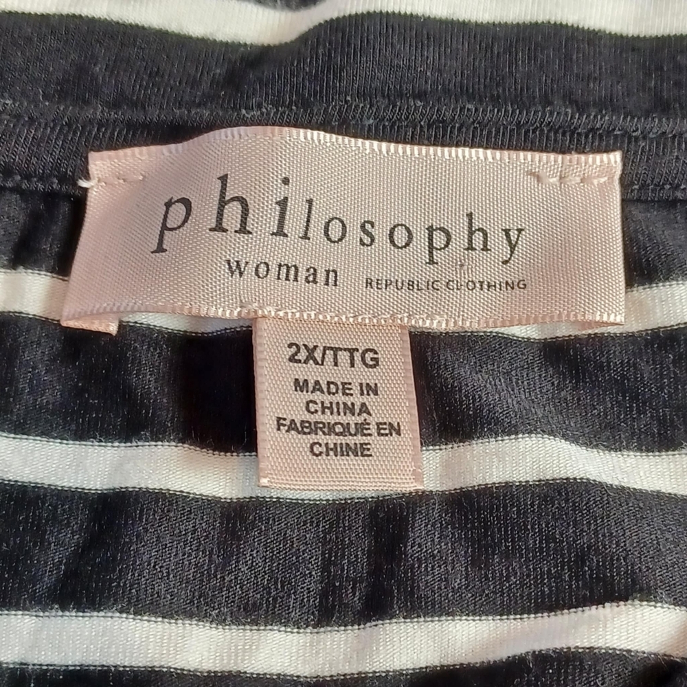 PHILOSOPHY Striped Short Sleeve Top Black & White Stripes Womens Size 2X Comfort - Picture 3 of 7